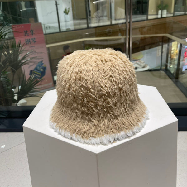 CAPPELLO A SECCHIELLO IN PELLICCIA DI AGNELLO BIANCO E BEIGE CAMMELLO 420890