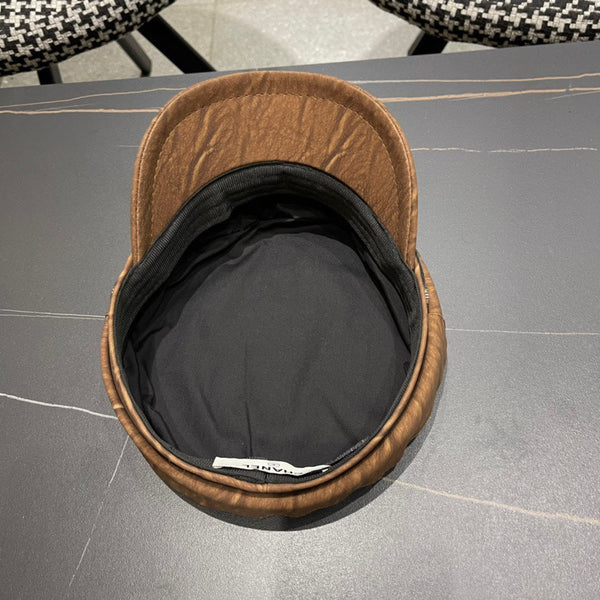 CAPPELLO BAKER BOY IN PELLE DI VITELLO MARRONE PECAN 420947