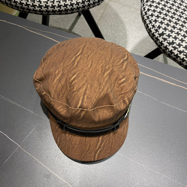 CAPPELLO BAKER BOY IN PELLE DI VITELLO MARRONE PECAN 420947