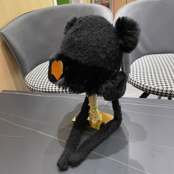 BEANIE HAT IN BLACK WOOL AND LAMB FUR 427792