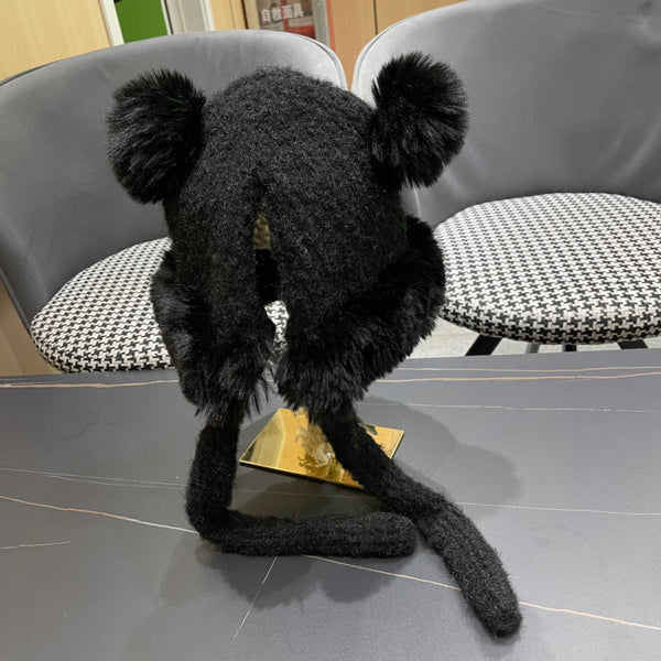 BEANIE HAT IN BLACK WOOL AND LAMB FUR 427792