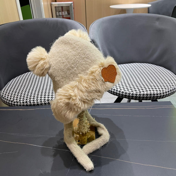 BERRETTO IN LANA BEIGE CREMA E PELLICCIA DI AGNELLO 427793