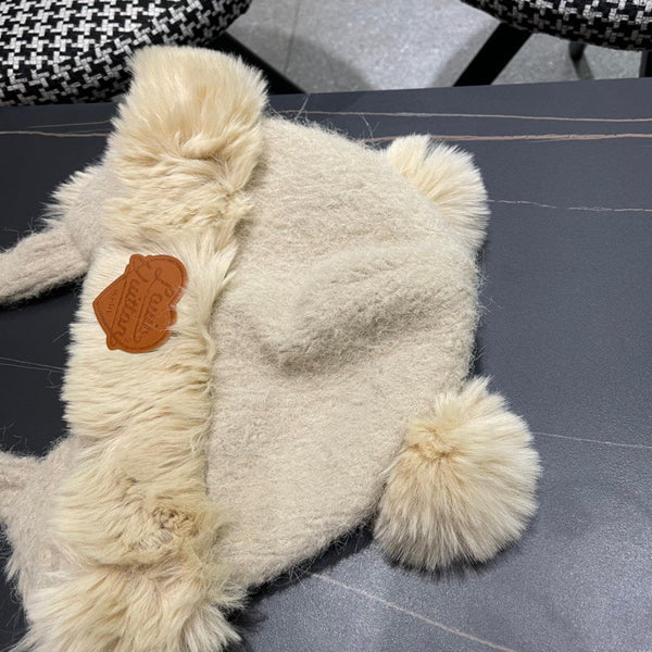 BERRETTO IN LANA BEIGE CREMA E PELLICCIA DI AGNELLO 427793