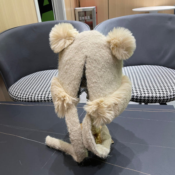 BERRETTO IN LANA BEIGE CREMA E PELLICCIA DI AGNELLO 427793