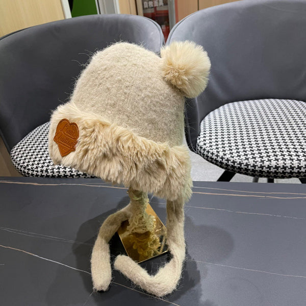 BERRETTO IN LANA BEIGE CREMA E PELLICCIA DI AGNELLO 427793