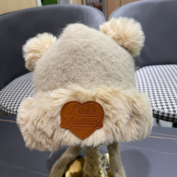 BERRETTO IN LANA BEIGE CREMA E PELLICCIA DI AGNELLO 427793