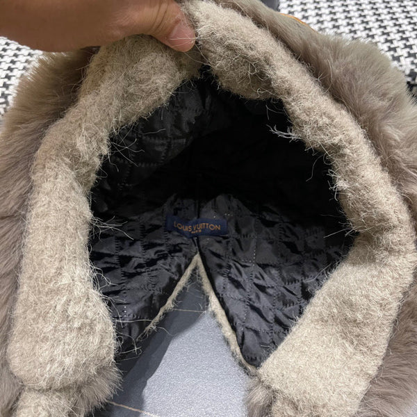 BERRETTO IN LANA BEIGE PERGAMENA E PELLICCIA DI AGNELLO 427794