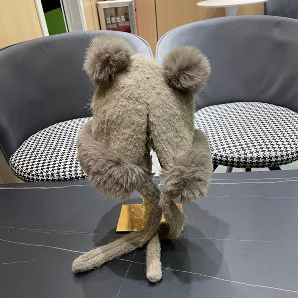 BERRETTO IN LANA BEIGE PERGAMENA E PELLICCIA DI AGNELLO 427794