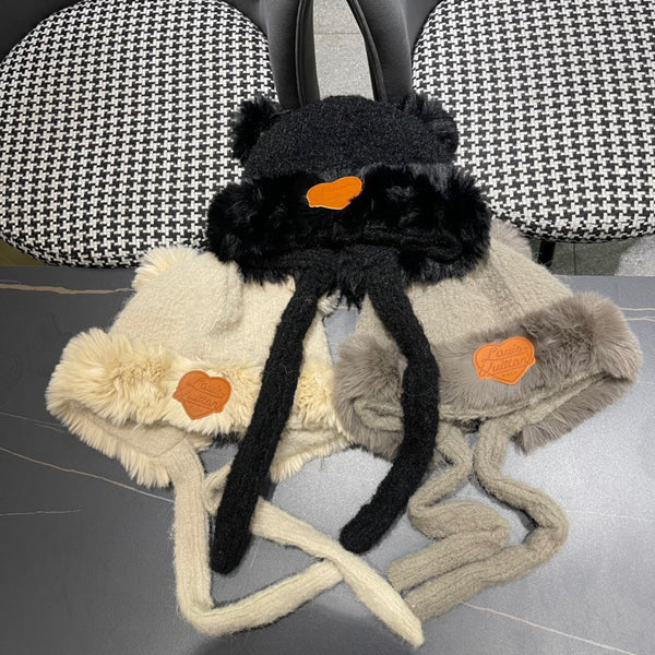 BERRETTO IN LANA BEIGE PERGAMENA E PELLICCIA DI AGNELLO 427794