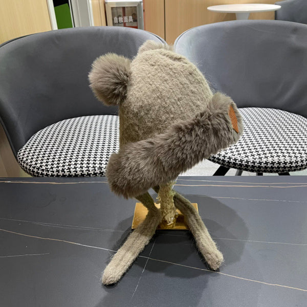 BERRETTO IN LANA BEIGE PERGAMENA E PELLICCIA DI AGNELLO 427794