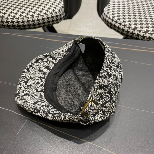 BAKER BOY CAP IN BLACK MIX WHITE FABRIC 431519