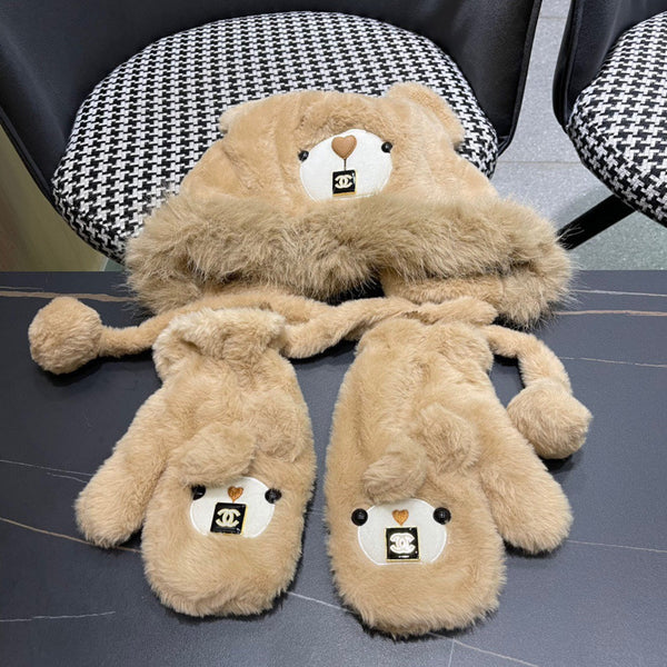 SET TRE PEZZI IN PILE E LANA MARRONE CAMMELLO 433194