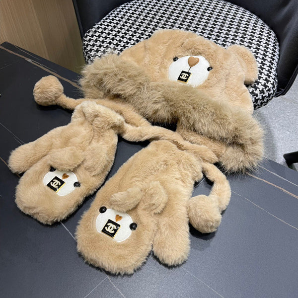 SET TRE PEZZI IN PILE E LANA MARRONE CAMMELLO 433194