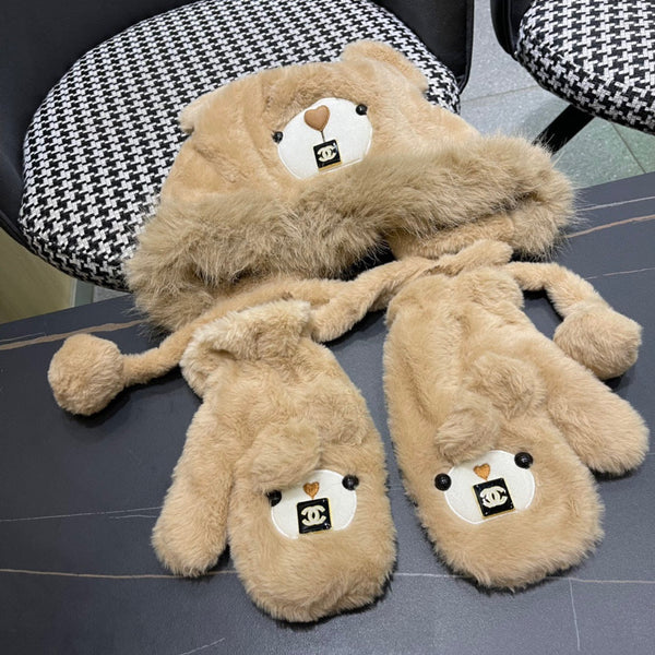 SET TRE PEZZI IN PILE E LANA MARRONE CAMMELLO 433194