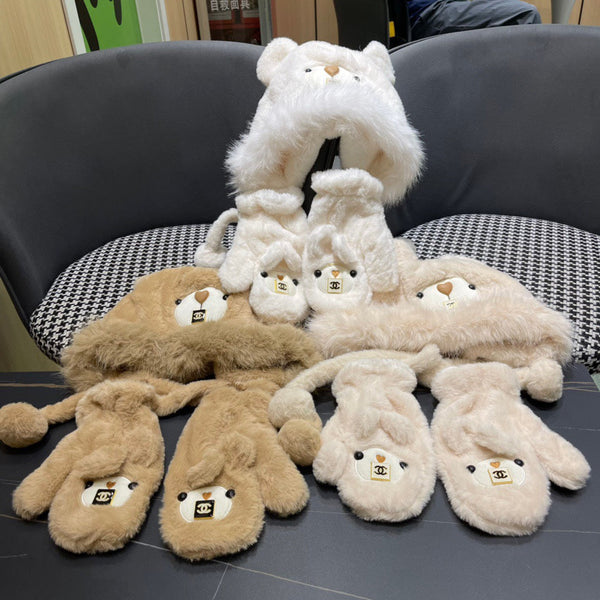 THREE-PIECE SET IN BEIGE FLEECE AND WOOL 433196