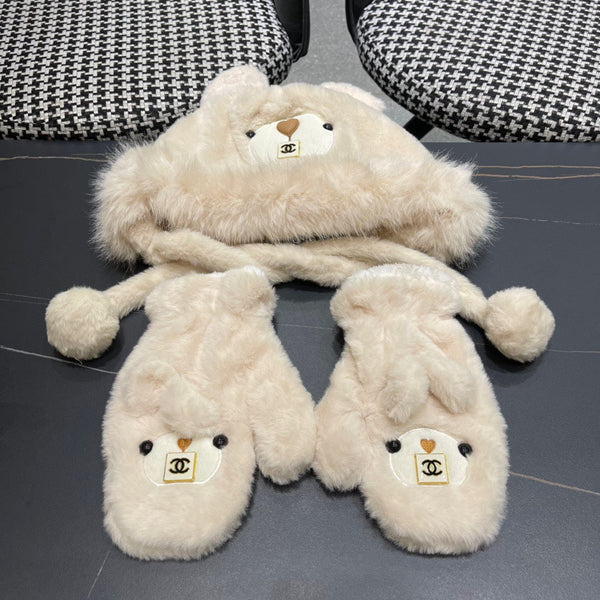 THREE-PIECE SET IN BEIGE FLEECE AND WOOL 433196