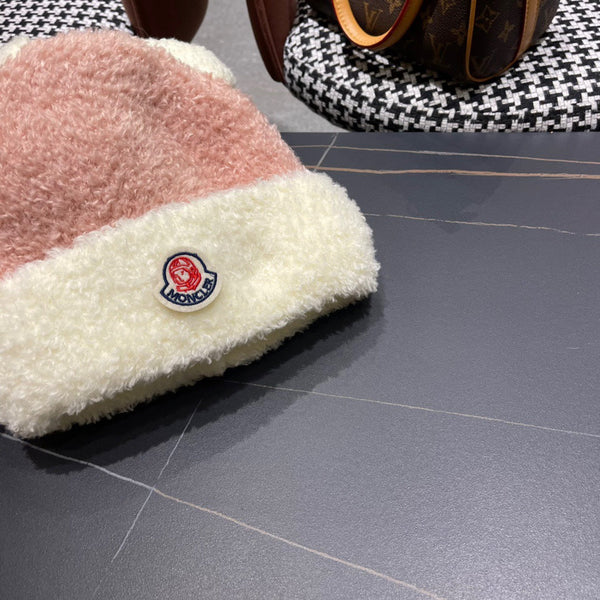 BEANIE HAT IN BLUSH PINK MIX WHITE WOOL AND RABBIT FUR 437686