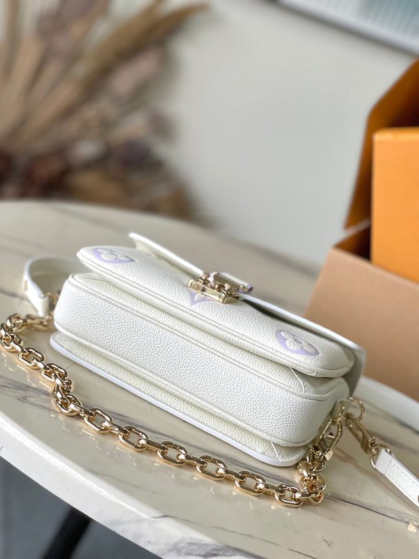 POCHETTE METIS EAST WEST 21 IN PELLE CON STAMPA MONOGRAMMA VIOLA BIANCA