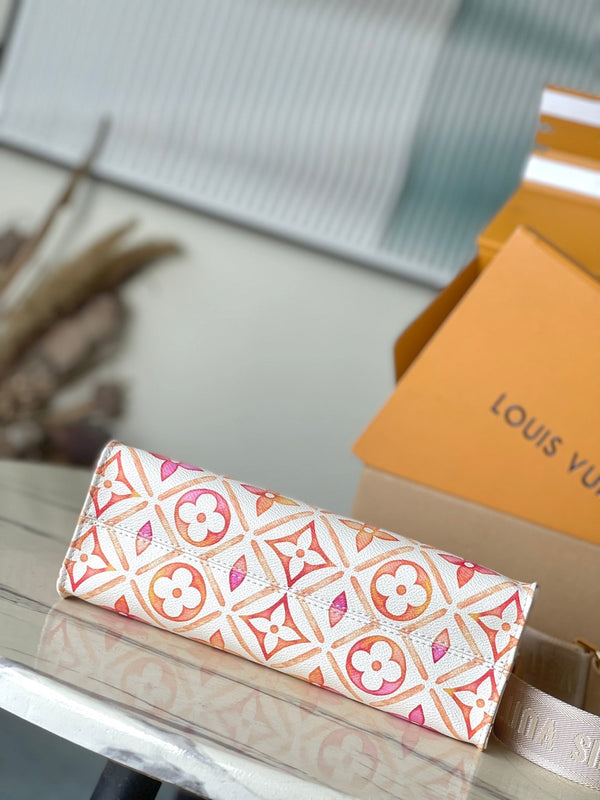 ONTHEGO EAST WEST 25 IN CORAL MONOGRAM TILES CANVAS