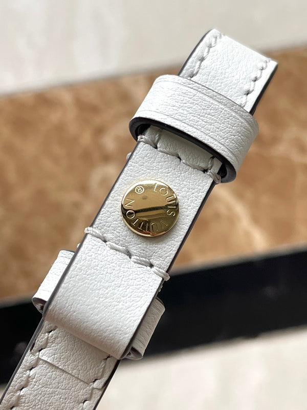 PORTAFOGLIO CON CATENA IVY 23 IN PELLE DI VITELLO TRAFORATA CON MONOGRAMMA BIANCO E FERRAMENTA ORO