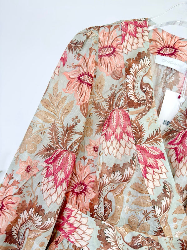 Zimmermann Robe Mini Cache-cœur Volants Daylight Coton Rose 342336
