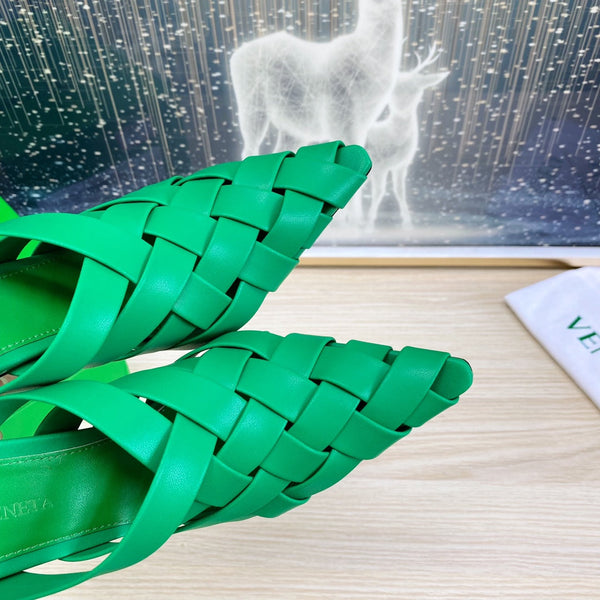 BV 26s Alfie High Mules 90mm Emerald Green Woven Calfskin