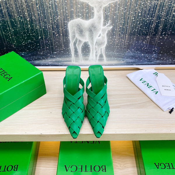 BV 26s Alfie High Mules 90mm Emerald Green Woven Calfskin