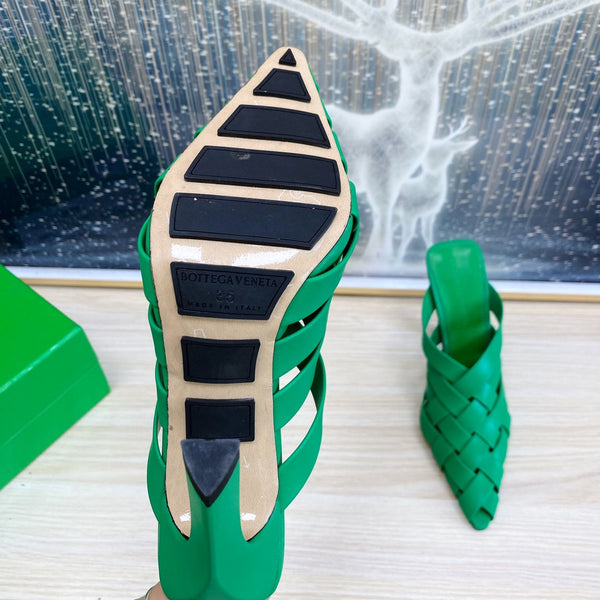 BV 26s Alfie High Mules 90mm Emerald Green Woven Calfskin