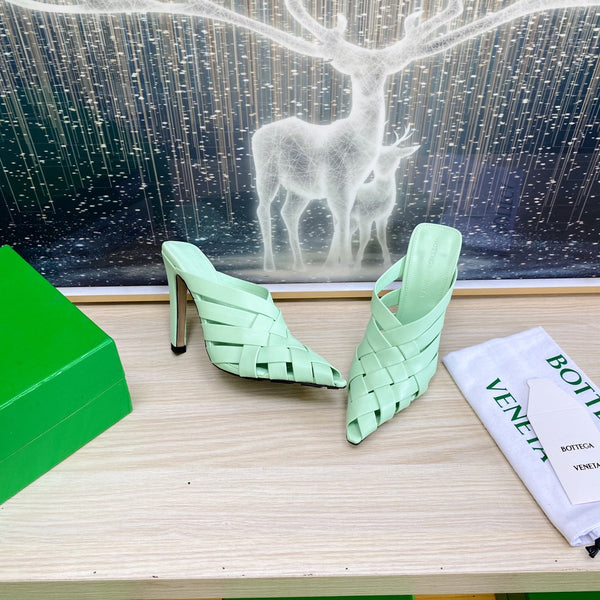 BV 26s Alfie High Mules 90mm Green Mint Woven Calfskin