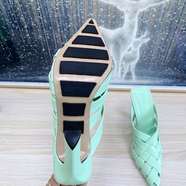 BV 26s Alfie High Mules 90mm Green Mint Woven Calfskin