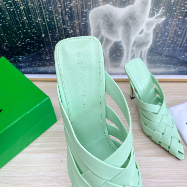 BV 26s Alfie High Mules 90mm Green Mint Woven Calfskin