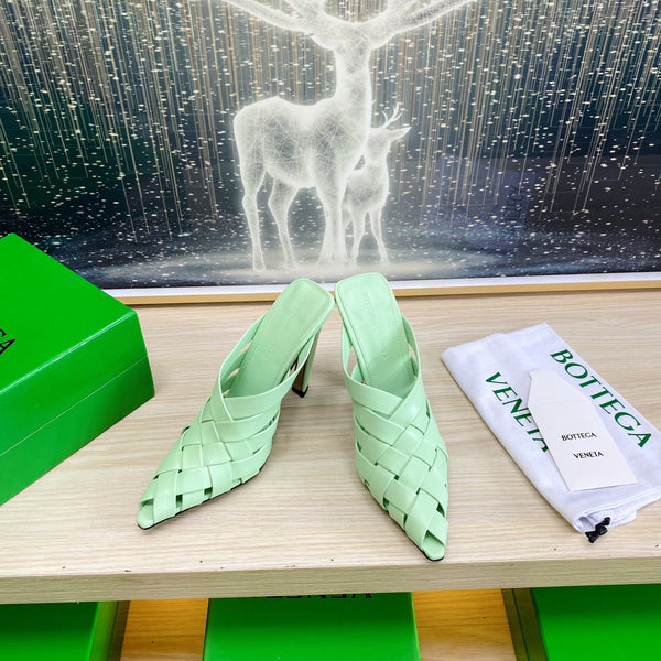 BV 26s Alfie High Mules 90mm Green Mint Woven Calfskin