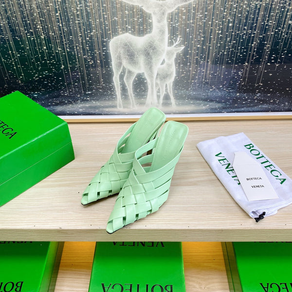 BV 26s Alfie High Mules 90mm Green Mint Woven Calfskin
