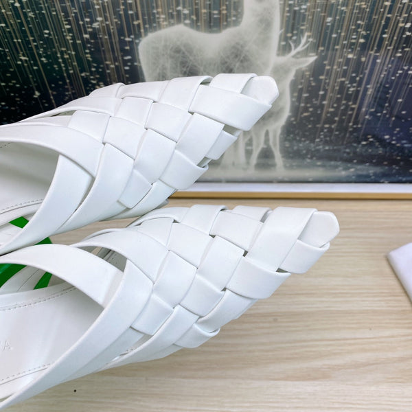 BV 26s Alfie High Mules 90mm White Woven Calfskin
