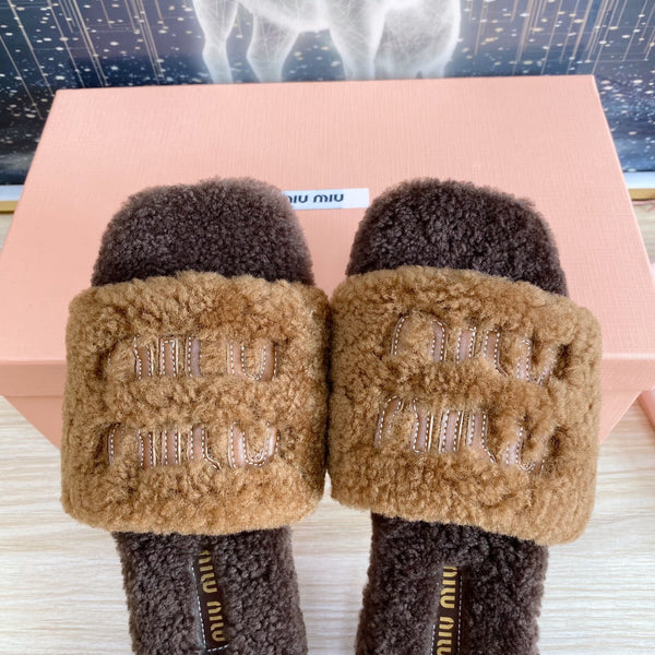 Miu Slippers Dark Brown Wool