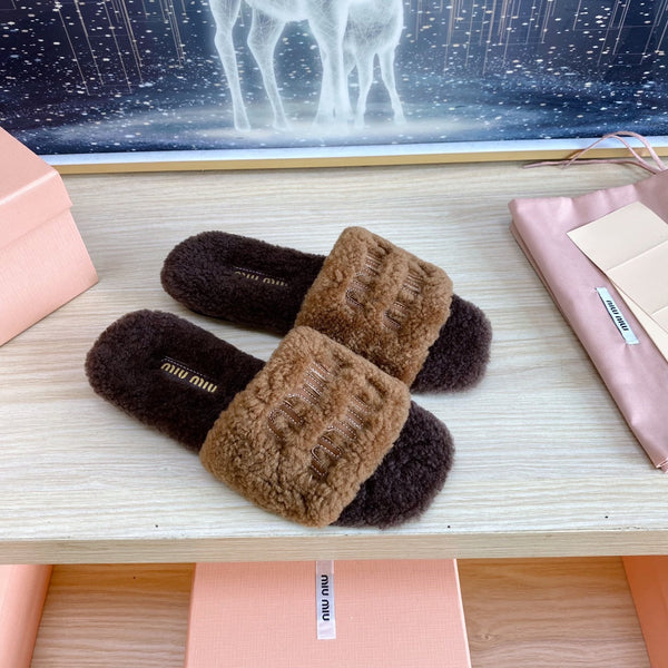 Miu Slippers Dark Brown Wool