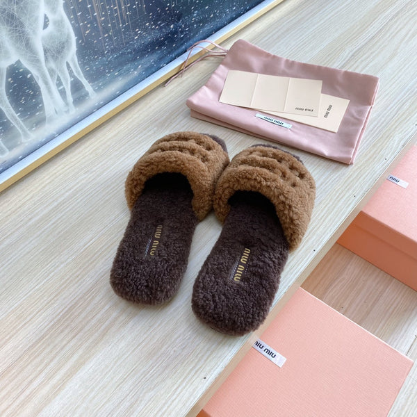 Miu Slippers Dark Brown Wool