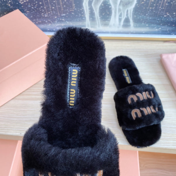 Miu Slippers Black Wool