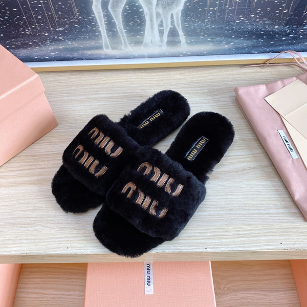 Miu Slippers Black Wool
