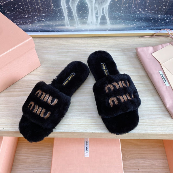 Miu Slippers Black Wool
