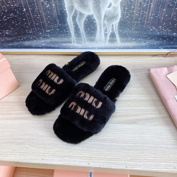 Miu Slippers Black Wool