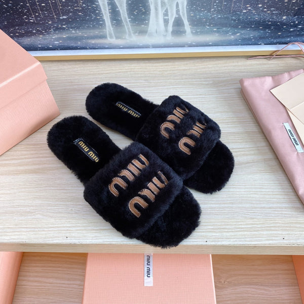 Miu Slippers Black Wool