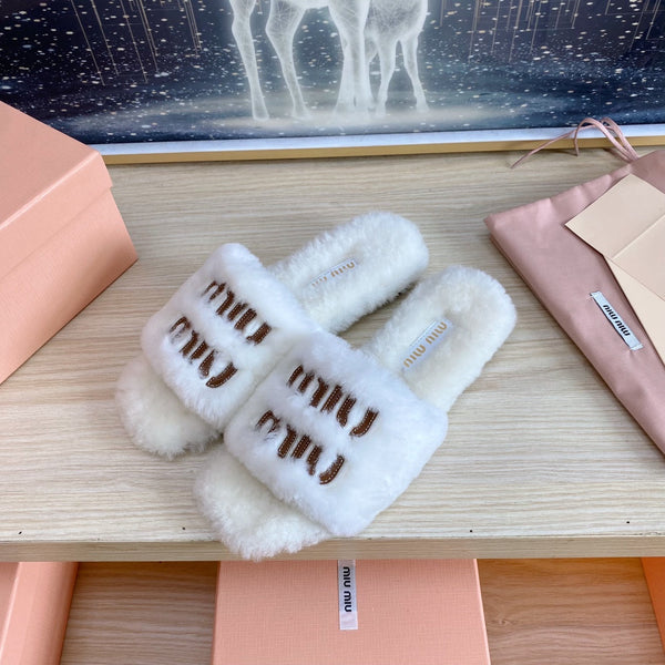 Miu Slippers White Wool
