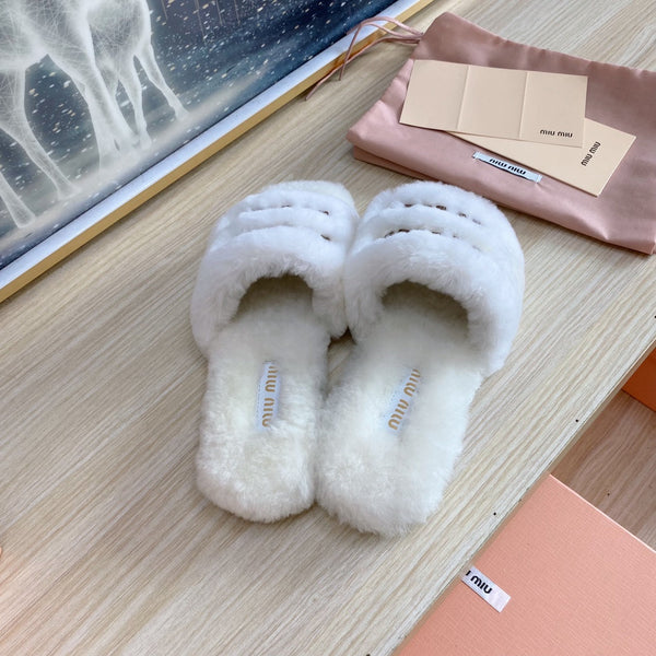 Miu Slippers White Wool