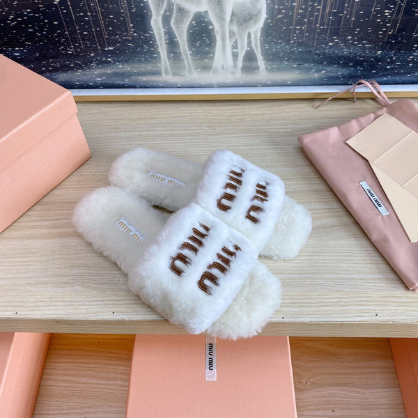 Miu Slippers White Wool