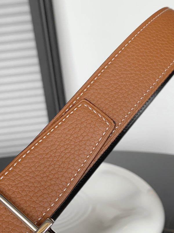 CINTURINO REVERSIBILE IN PELLE MARRONE NERO E BRONZO HM 32 MM FERRAMENTA ARGENTO