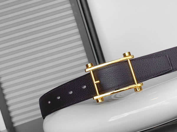 CINTURINO REVERSIBILE IN PELLE NERA E MARRONE CASTAGNO HM 32 MM FERRAMENTA ORO