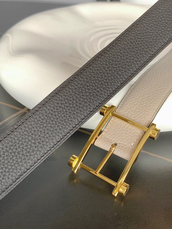 HM REVERSIBILE NERO E NERO E MARRONE KAKI CINTURINO IN PELLE 32 MM FERRAMENTA ORO