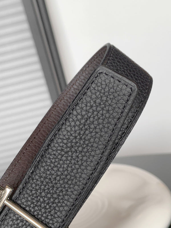 CINTURINO REVERSIBILE IN PELLE NERA E MARRONE CIOCCOLATO HM 32 MM FERRAMENTA IN RAME