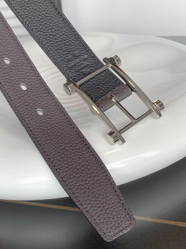 CINTURINO REVERSIBILE IN PELLE NERA E MARRONE CIOCCOLATO HM 32 MM FERRAMENTA IN RAME